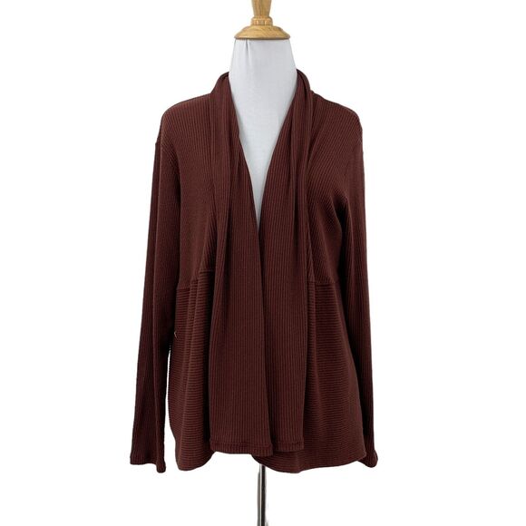 Michael Stars Cardigan Womens S Small Mahogany Open Front Long Sleeve Ribbed - Picture 1 of 10
